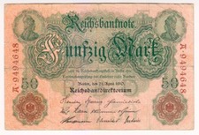 1910 Germany 50 Mark 9494648 Reichsbanknote Paper Money Banknotes