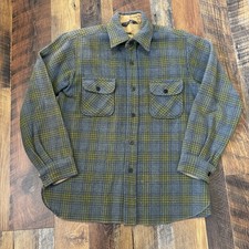 Men  s Vintage Sears Premier Flannel Wool Shirt Jacket Blue Green Medium