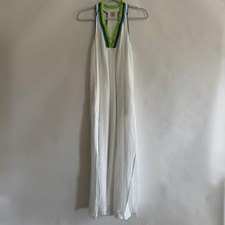 Magaschoni White Cotton Gauze Maxi Dress Swim Cover Up Vacation Fringe Trim Smal