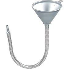 24.4" Steel Bendable Spout Funnel with Filter, Silver Galvanized 