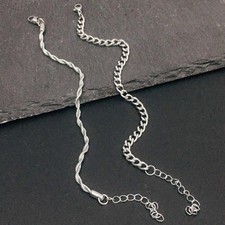 Women Men Layered Chain Stainless Steel Bracelets Charm Cuban Link US STOCK NEW 
