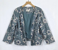 SEASALT BLUE FLORAL PRINTED OPEN FRONT LINEN COUNTRY PATH JACKET UK 18
