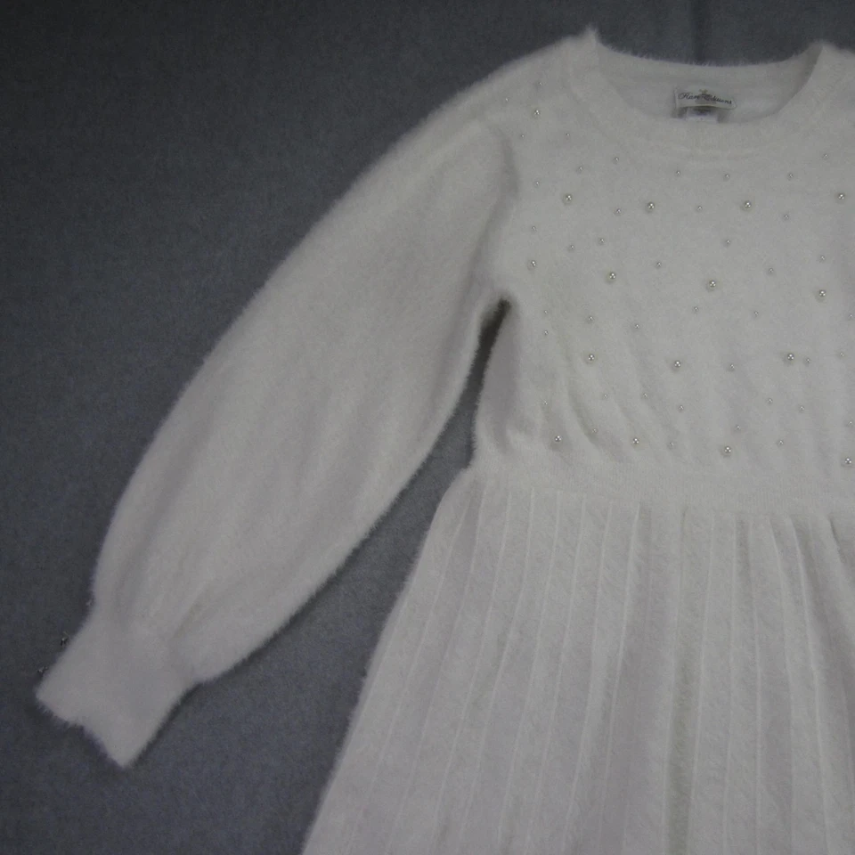 Vestido suéter edições raras meninas grandes 16 branco imitação pérola enfeitada difuso - Imagem 3 de 4