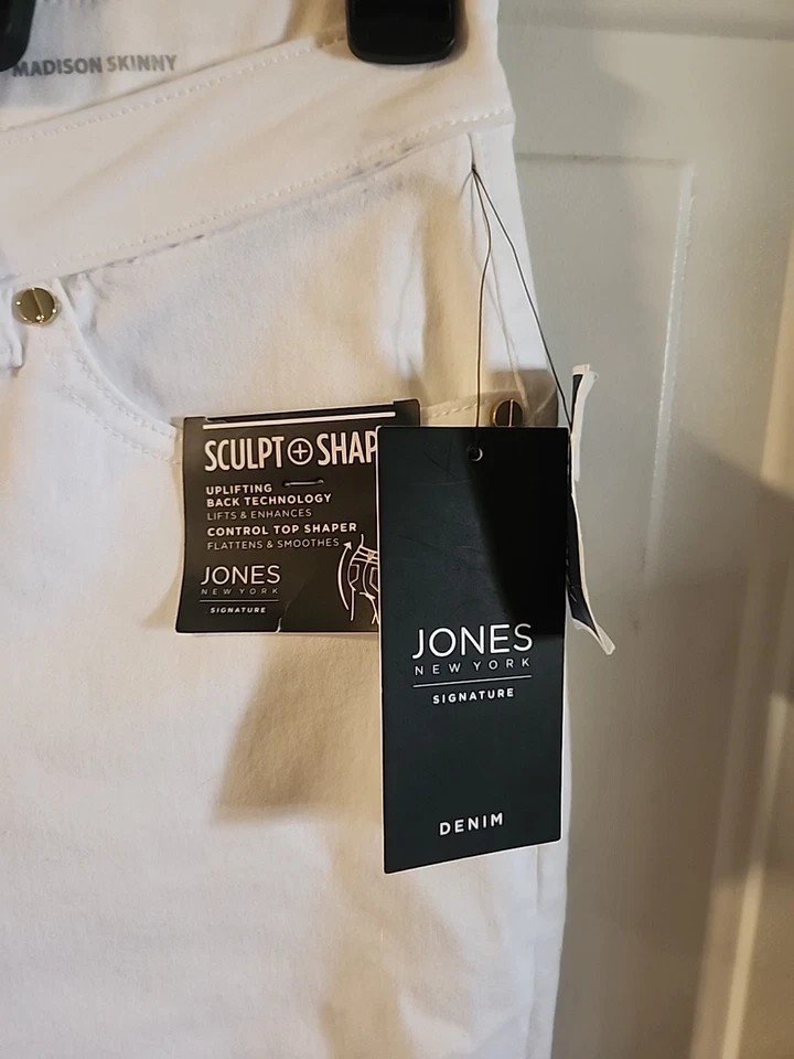 Pantalones de vestir JONES NEW YORK blancos pierna recta Madison ajustados elásticos talla 8 Foto 2 de 4