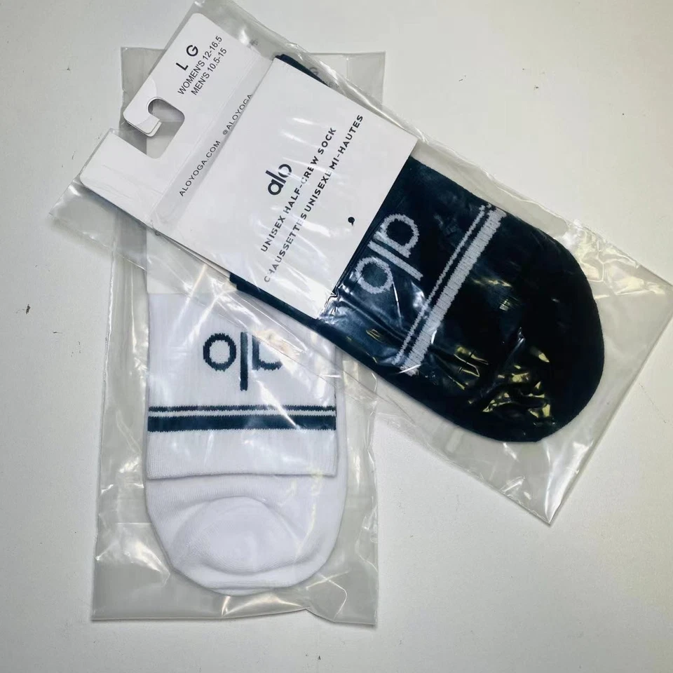 Alo Yoga Unisex Crew Socks – Combo 2 Pairs, White and Black - New in Pack - Image 2 of 4