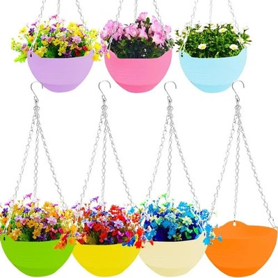 8 Pack 8 Inch Plastic Self Watering Hanging Planters,Colorful Hanging Basket  | eBay