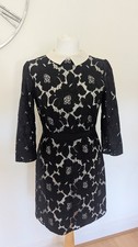 Oasis Black Lace Shift Dress UK 10 EU 36 US 6 Cream Collar 3/4 Sleeve Party