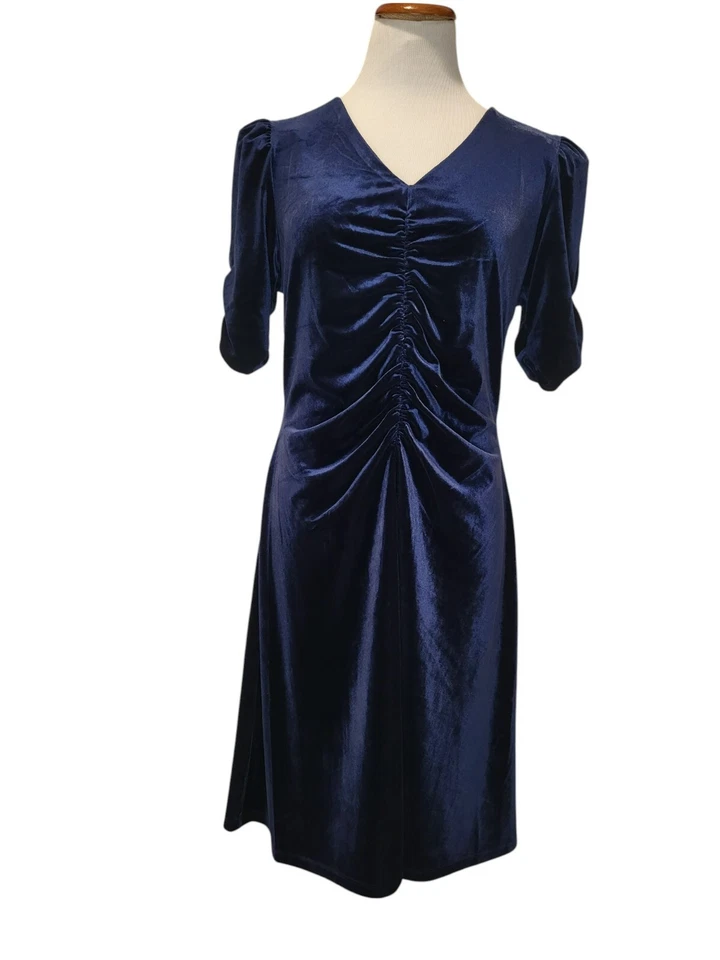 Vestido Grunge Vintage DKNY 1990s Y2K Azul Terciopelo Acanalado Talla 12 Foto 4 de 4