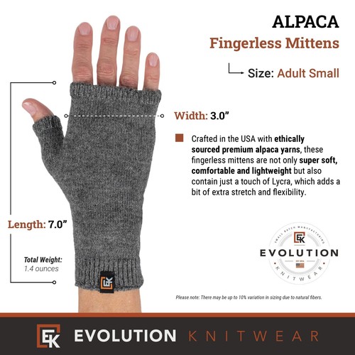 Alpaca Knit Fingerless Mittens - Super Soft Baby Alpaca - Made in the USA - Picture 48 of 80