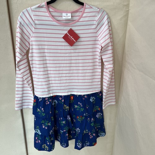 Hanna Andersson Girls Knit Dress Sz 150 US 12 NWT Pink Striped Floral Print