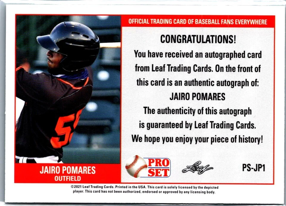 2021 Pro Set #PS-JP1 Jairo Pomares Autographs - Image 2 of 2