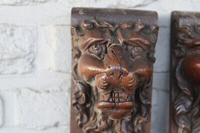 Buy PAIR Wood Carved Lion Heads Parts Cabinet