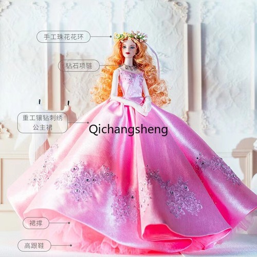 Elegant Pink 11.5" Doll Clothes Outfits Evening Dress Princess Wedding Gown 1/6 - Picture 7 of 17