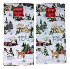 Set of 2 HOME FOR CHRISTMAS Village Terry Kitchen Towels by Kay Dee Designs