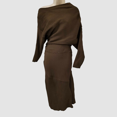 Proenza Schouler Women Brown Asymmetric Gathered Chunky Rib Knit Dress Size  XS | eBay