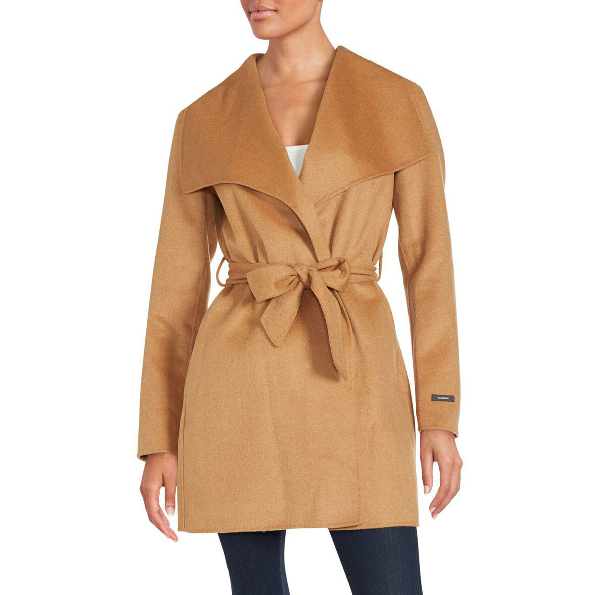 T Tahari Women Outerwear Camel Double Face Wool Belted Wrap Coat Ladies Sz XS-XL