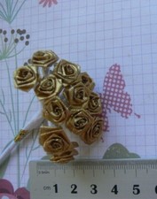 MINI ROSES Fabric GOLD 10mmAcross & 9cmLongStem 12Pk White Stem(2ColourAvail)GTB