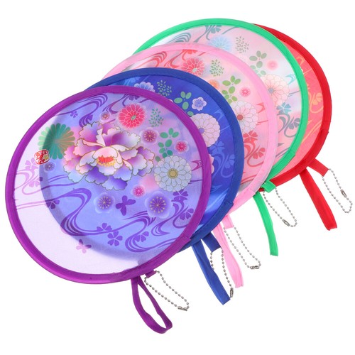 5 Pcs Small Round Fan Travel Collapsible Hand Decorative Folding Fans Flower - Picture 7 of 12