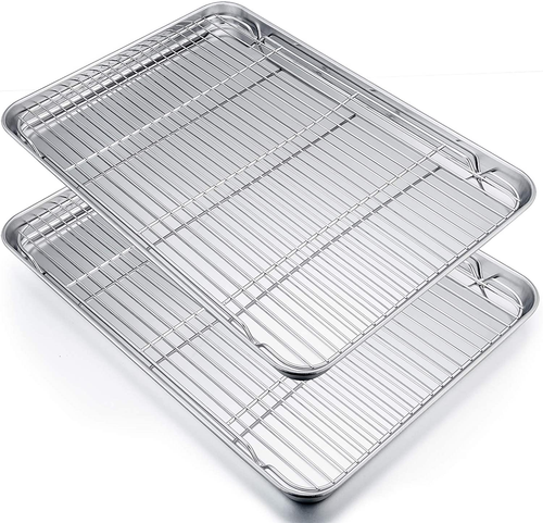 Extra Large Baking Sheet Cooking Rack Set Stainless Steel Cookie Half Sheet Pan