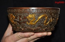 China ancient dynasty bronze gilt animal Loong dragon statue Tea cup Bowl bowls