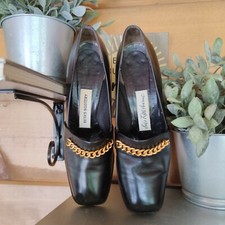 Saks Fifth Avenue Beth's Bootery Vintage Heels Dress Shoes Leather Gold Chain 6B
