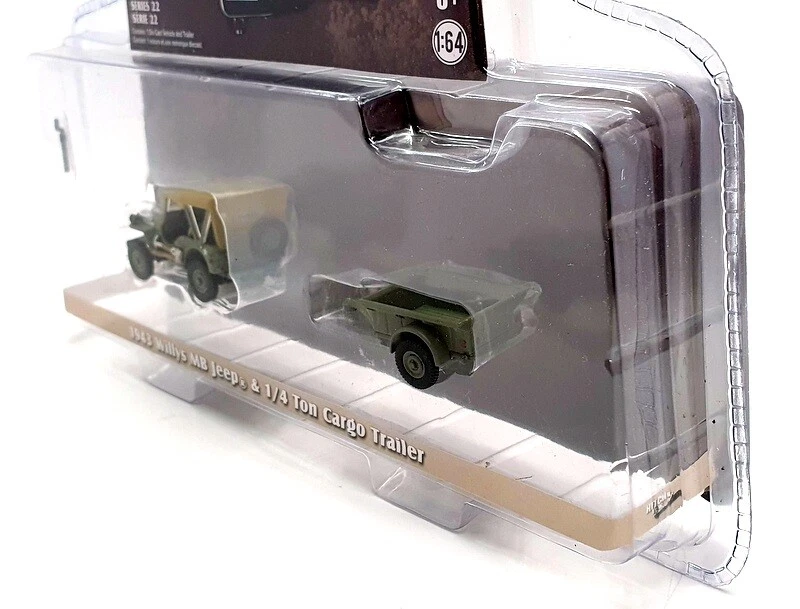Jeep Willys MB Greenlight escala 1/64 32220-A 1943 e reboque de carga de 1/4 tonelada - Exército - Imagem 2 de 4