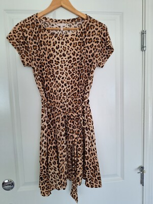 Rebecca Taylor Leopard print 100% linen dress size xs