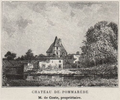 TUMBAS. CASTRES. Castillo de Pommaréde. Costos. Burdeos. Impresión antigua pequeña de 1908 - Imagen 1 de 1