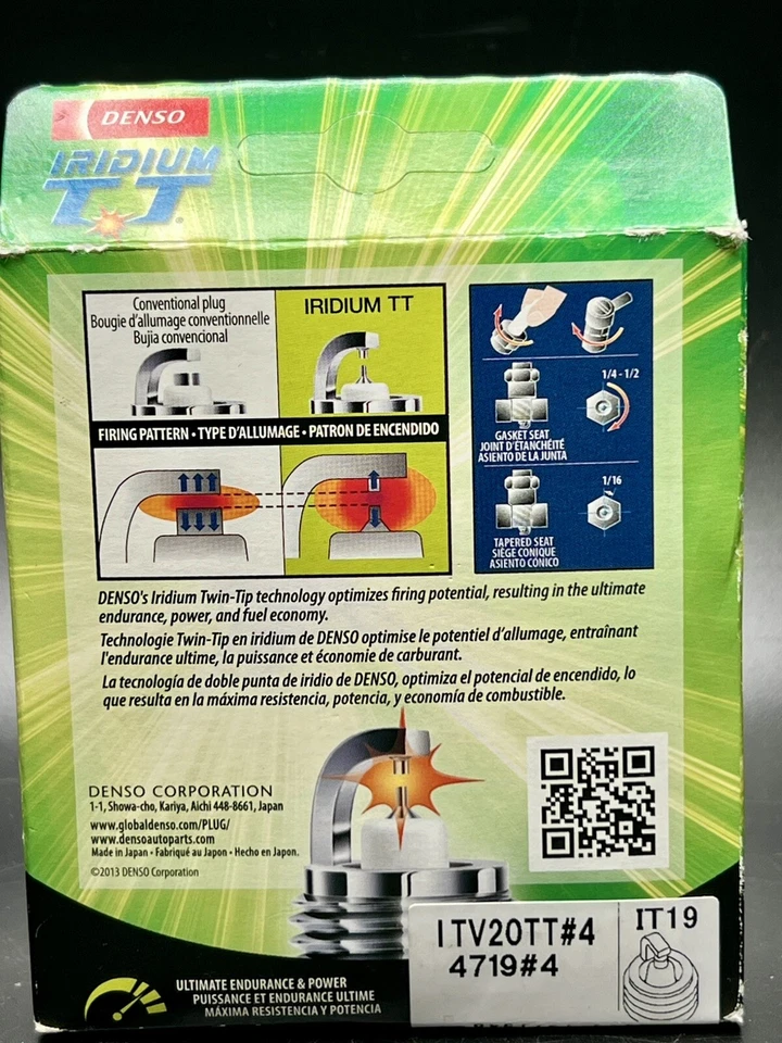 4 Spark Plugs Iridium Tt DENSO 4719 ITV20TT (4 Pack) 2018 Lincoln MKC 2.0 Liter - Image 2 of 4