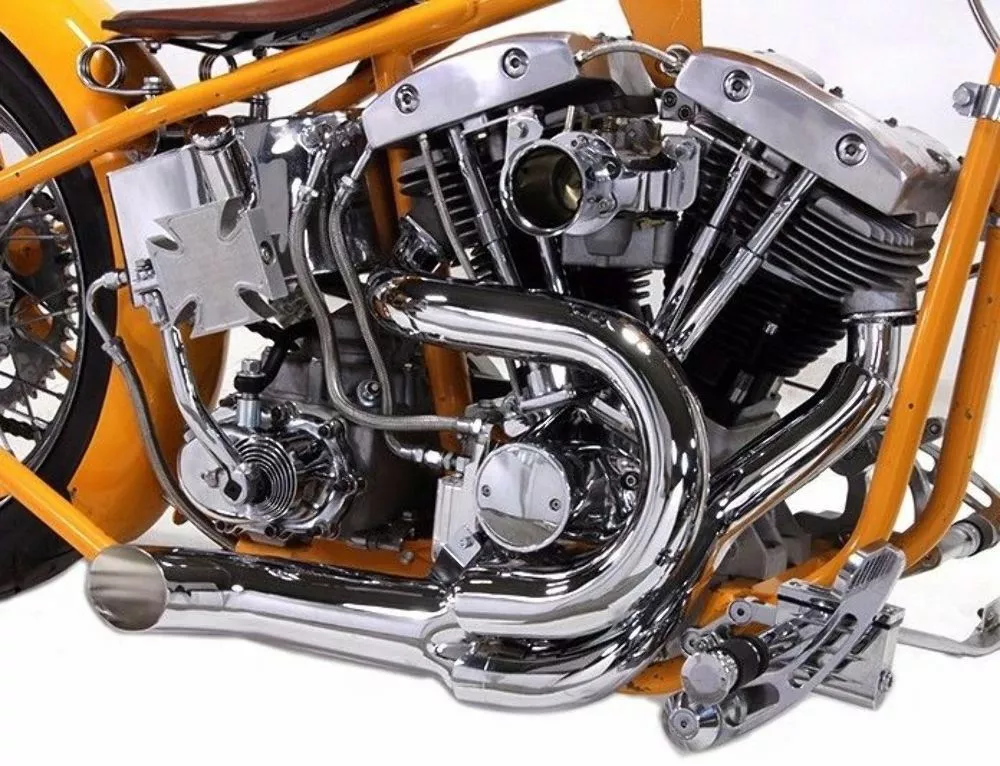Chrome 2 into 1 Lake Pipes Exhaust Headers 70Up Harley Shovelhead
