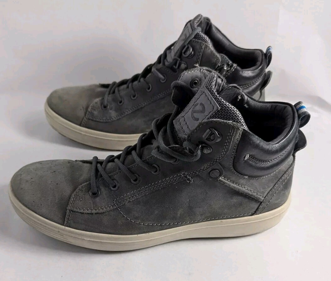 Ecco Mens Danish Design Gray Leather Hi Tops Casual Shoes  display picture 2
