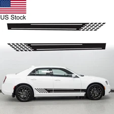 2PCS 78'' Black Racing Lattice Stripe Graphic Car Body Side Skirt Decal Sticker