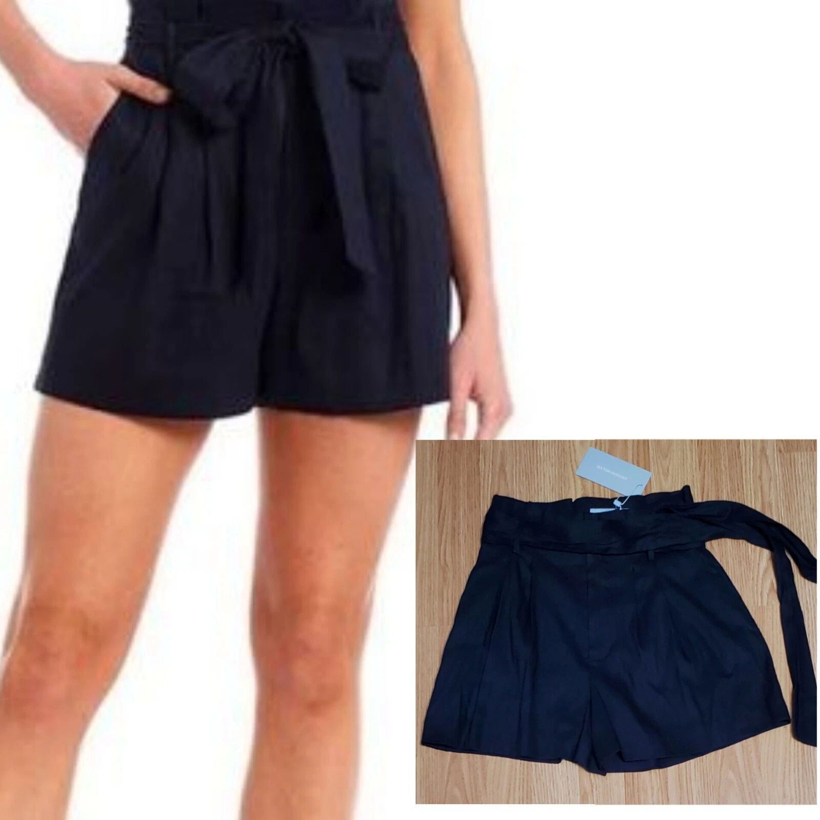 Antonio Melani size 0 ellie high rise linen blend belted pleated shorts navy