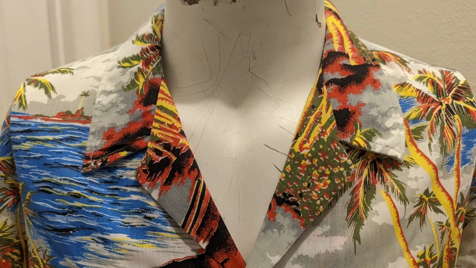 ALFIE CALIFORNIA AÑOS 70 VINTAGE Hawaiian Palm Trees Island abotonada  Foto 4 de 4