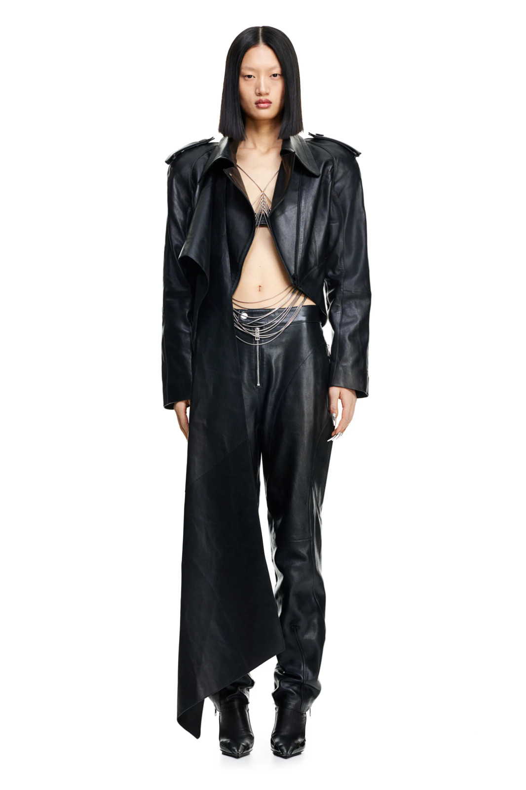 BNWT MUGLER H&M SCARF DETAIL LEATHER JACKET in BLACK sz M image 2