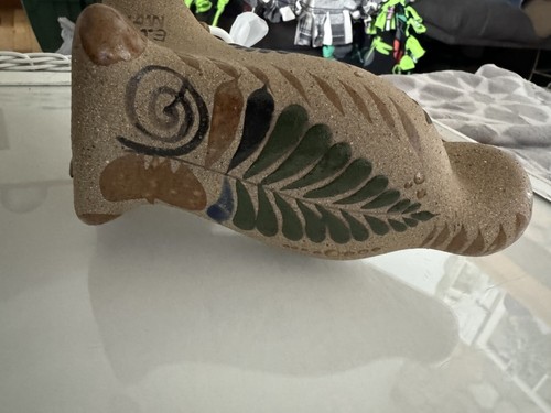 Vintage Mexico Tonala Stretching Cat Hand Painted Signed By E. Coral - Picture 3 of 5