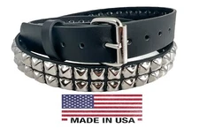 Studded Belt Double Row Punk Gothic Genuine Leather Heavy Duty Premium Usa Made