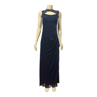 Xscape Womens Cutout Lace Ruched Maxi Dress Size 12 Blue Elegant Formal  Cocktail