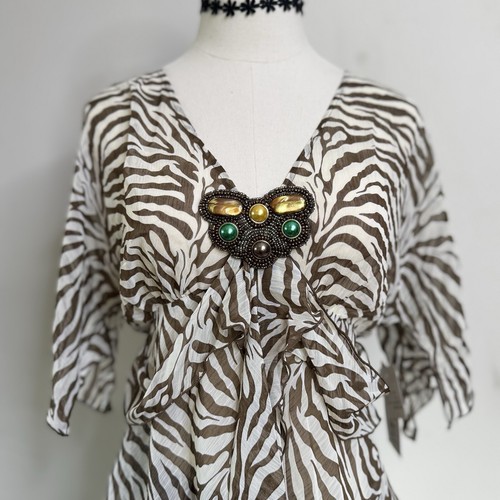 Vtg 2000s Sheer Cream Embellished Zebra Print Top Layered Fairy Whimsygoth Y2K M - Picture 2 of 7