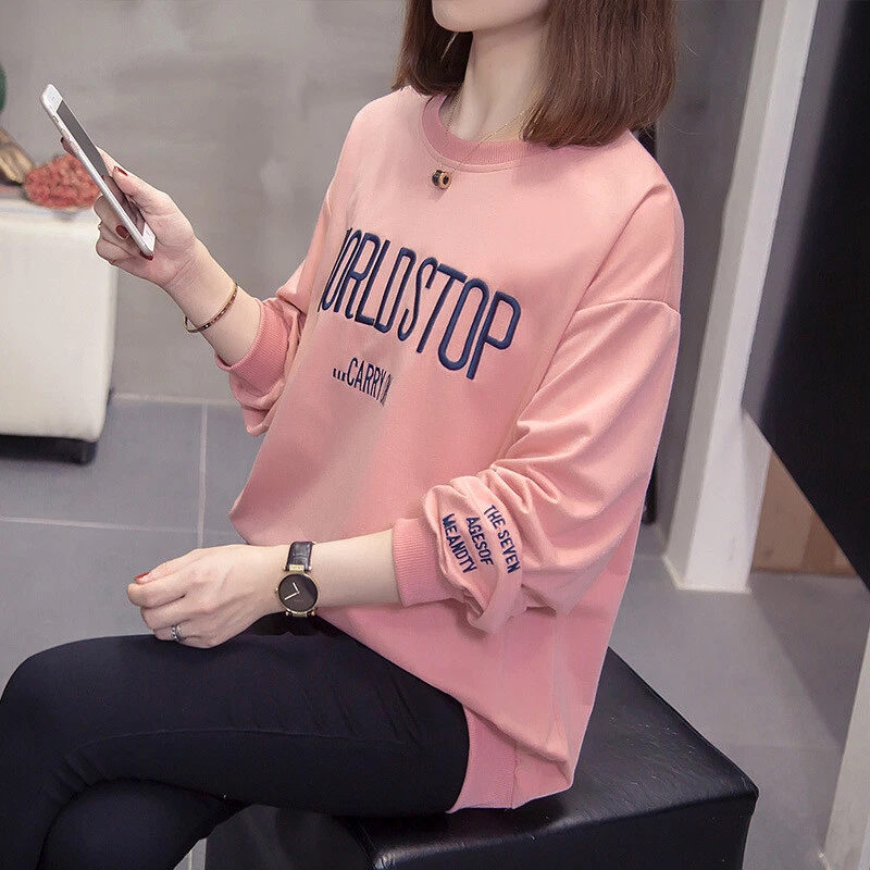 Women Girl Loose Leisure T-Shirt Tops Long Sleeve Round collar Base Tees  Sweater | eBay