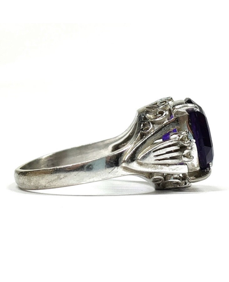 Solid Platinum Solitaire Amethyst Diamond Ring - image 2