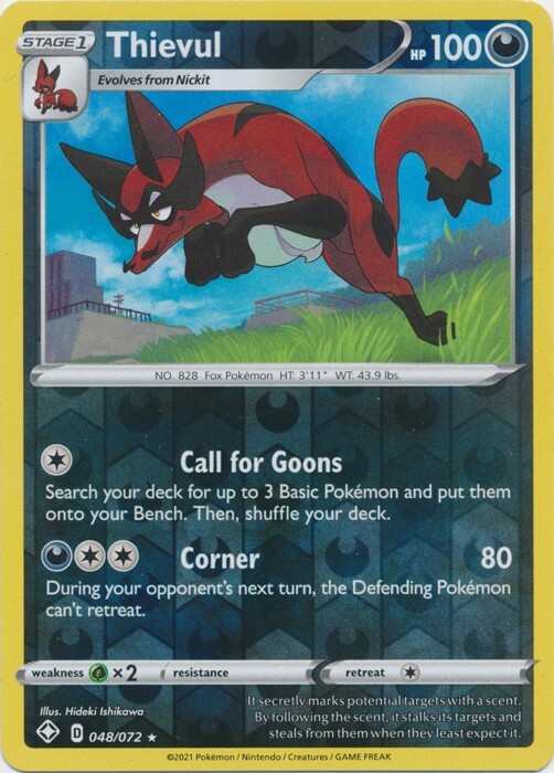 Reverese Holo Thievul Rare 048/072 Shining Fates Pokemon TCG