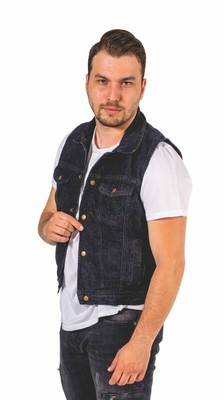 Men's Snap Front Denim Biker Vest with 