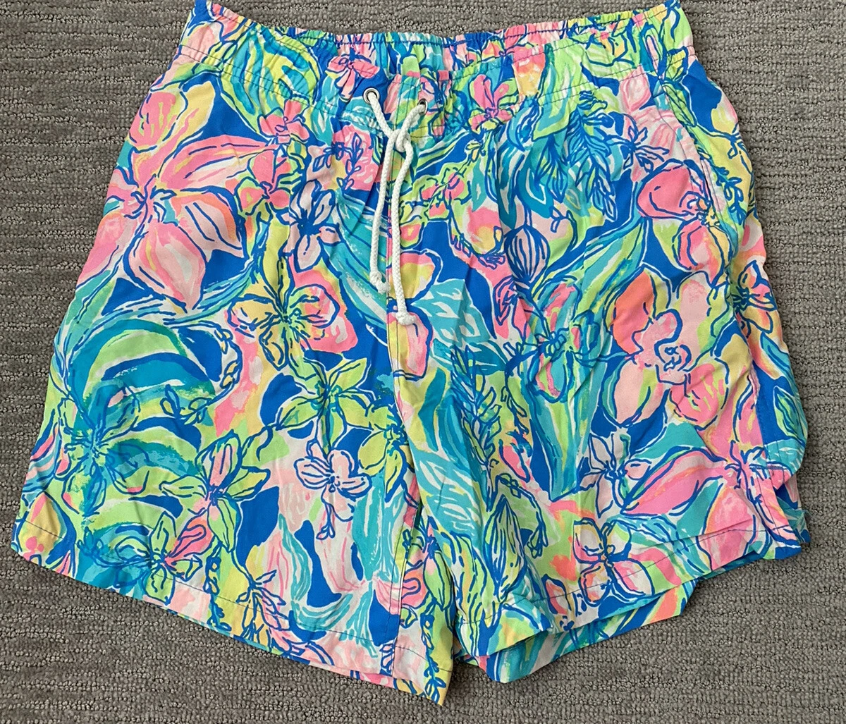 MEN LILLY PULITZER CAPRI TRUNK SMALL SWIM SUIT BOARD SHORTS BLUE