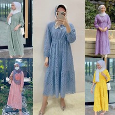 Women Muslim Lace Long Dress Evening Party Kaftan Abaya Islamic Casual Robe New