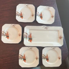 RARE 5 Vintage Myott Staffordshire Plates 5 3/4" And Serving Plate 12”Appetizers