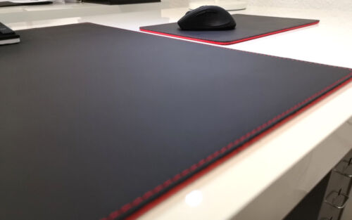 PM Schreibtischunterlage + Mauspad Echt Leder Schwarz rote Naht 70x50 Rindsleder - Bild 3 von 5
