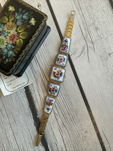 USSR Watch Ladies CHAIKA Чайка Floral Enamel Bracelet Mechanical + Russian Box - Picture 5 of 11