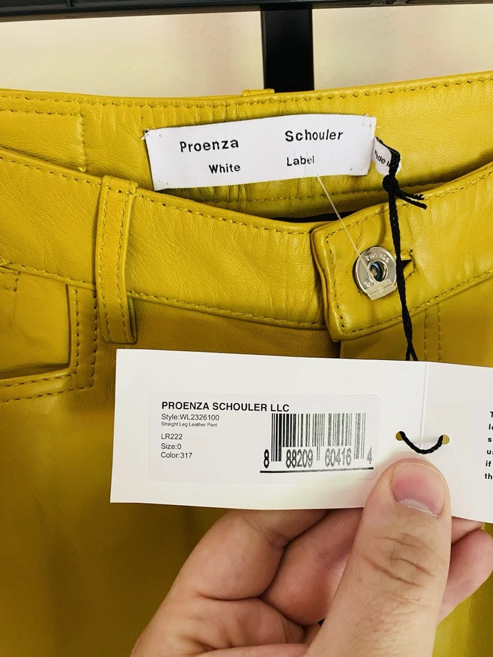 Pantalones Proenza Schouler 100 % piel de cordero de cuero en azufre, talla 0, venta al por menor de $995, nuevos con etiquetas Foto 4 de 4