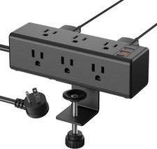 Desk Clamp Power Strip with 9 Outlets, Desktop Edge Mount Surge 6FT 20W USB-C